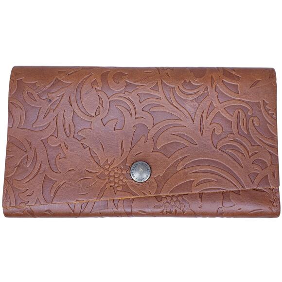 Portland Leather Goods Handbags - PORTLAND LEATHER GOODS Rancher Wallet Floral Embossed Tooled Leather in Brown